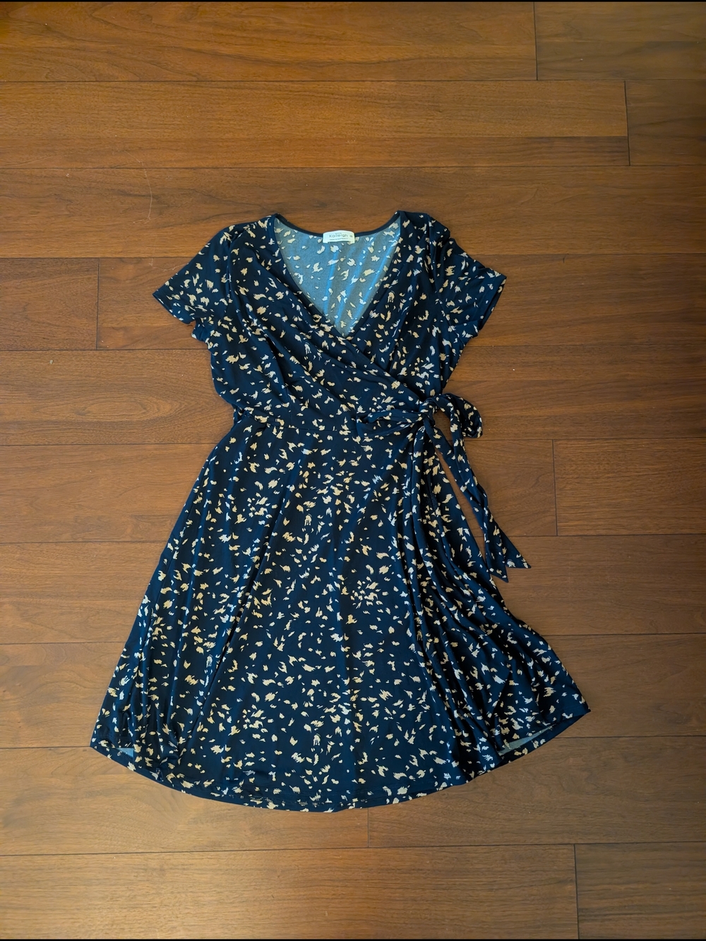 Kaileigh Navy Wrap Dress with Cream Spot Print
